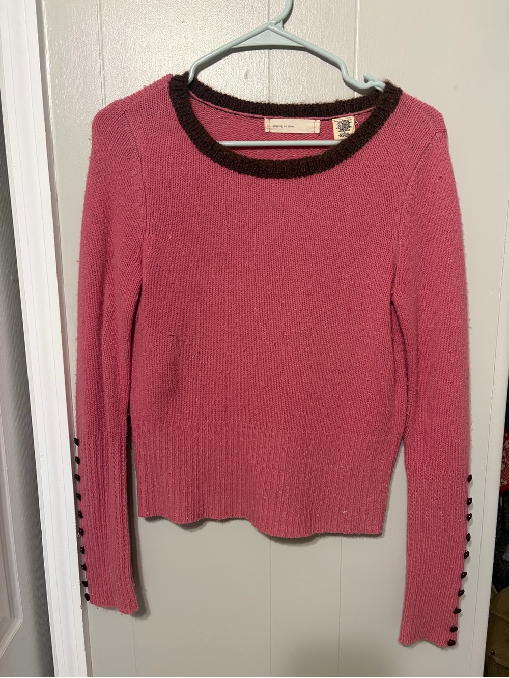 Anthro brandLong Sleeve Pink Crewneck Sweater with Contrast Trim